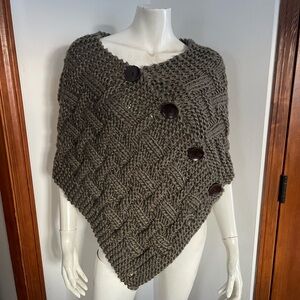 Handmade Chunky Knit Buttoned Poncho Sweater
